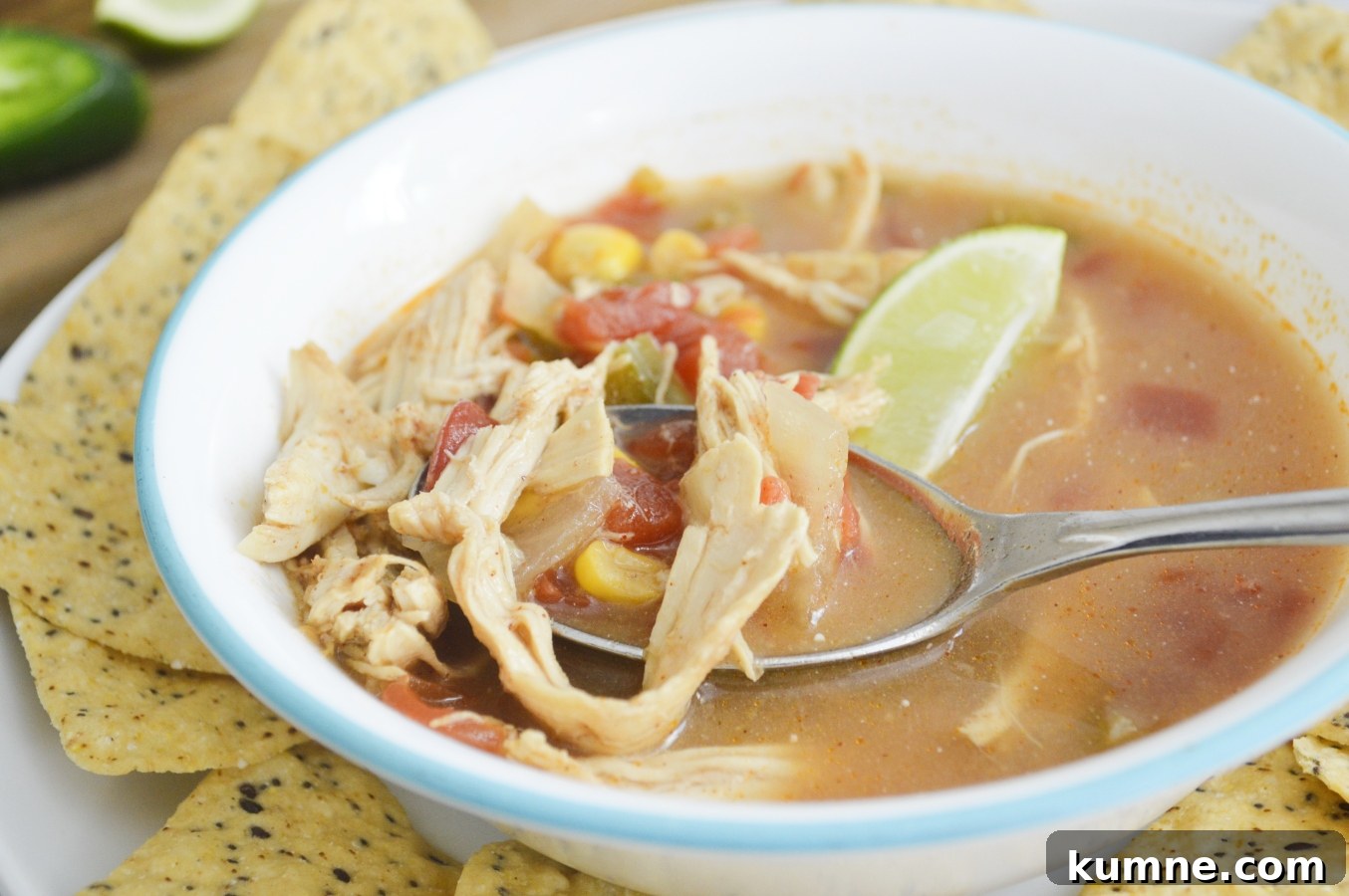 spicy chicken tortilla soup made in the slow cooker