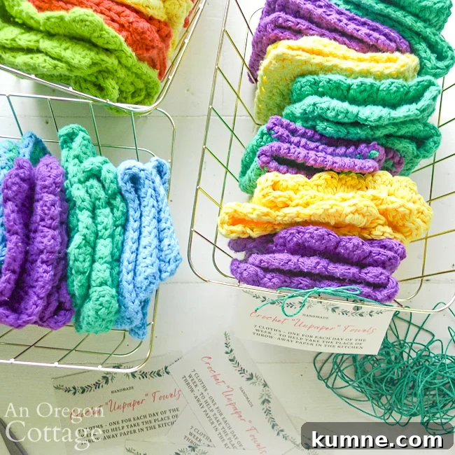 19 Quick Crochet Gift Patterns for Everyone (Free) 3 crochet unpaper towels baskets above