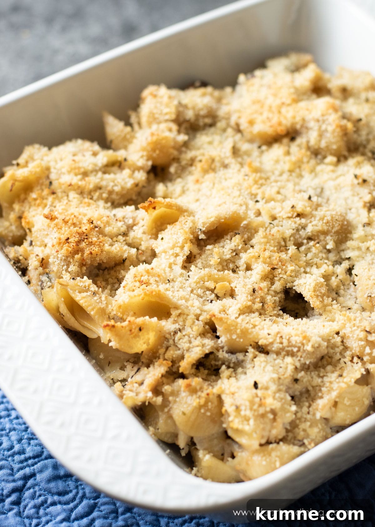 A baked gluten free tuna casserole in a dish.