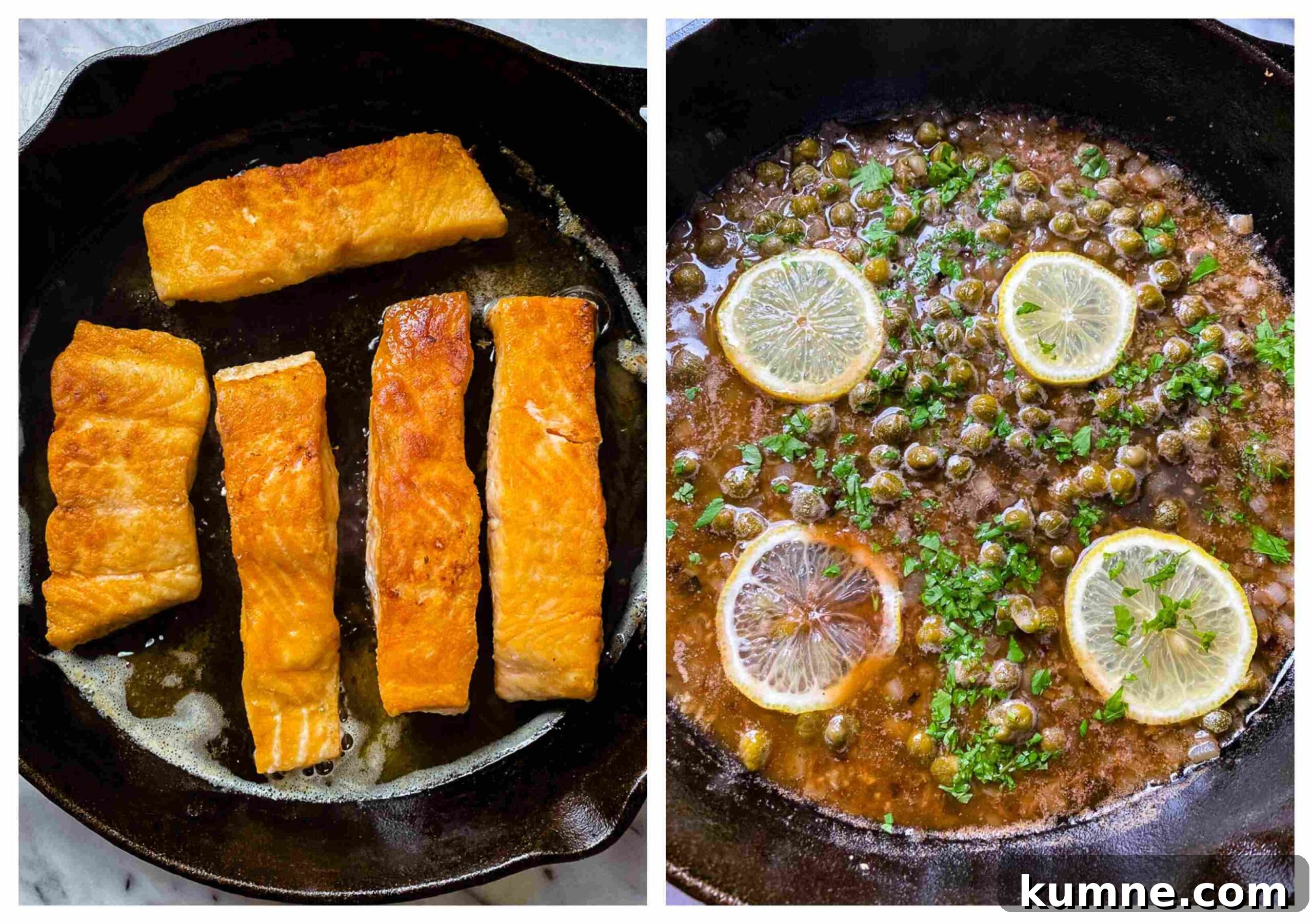 Lemon Caper Salmon Piccata Recipe with Garlic Butter Sauce 4 salmon piccata recipe process images for salmon and the sauce