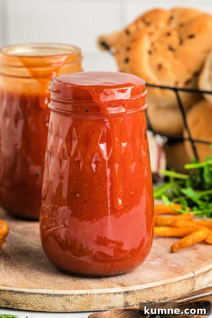 glass jar overflowing with sauce