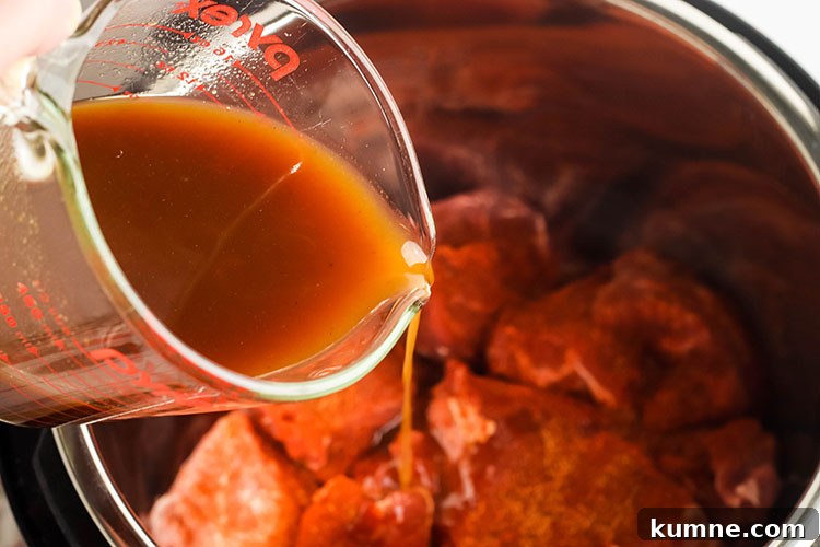 Pouring Sauce On Pork In Instant Pot