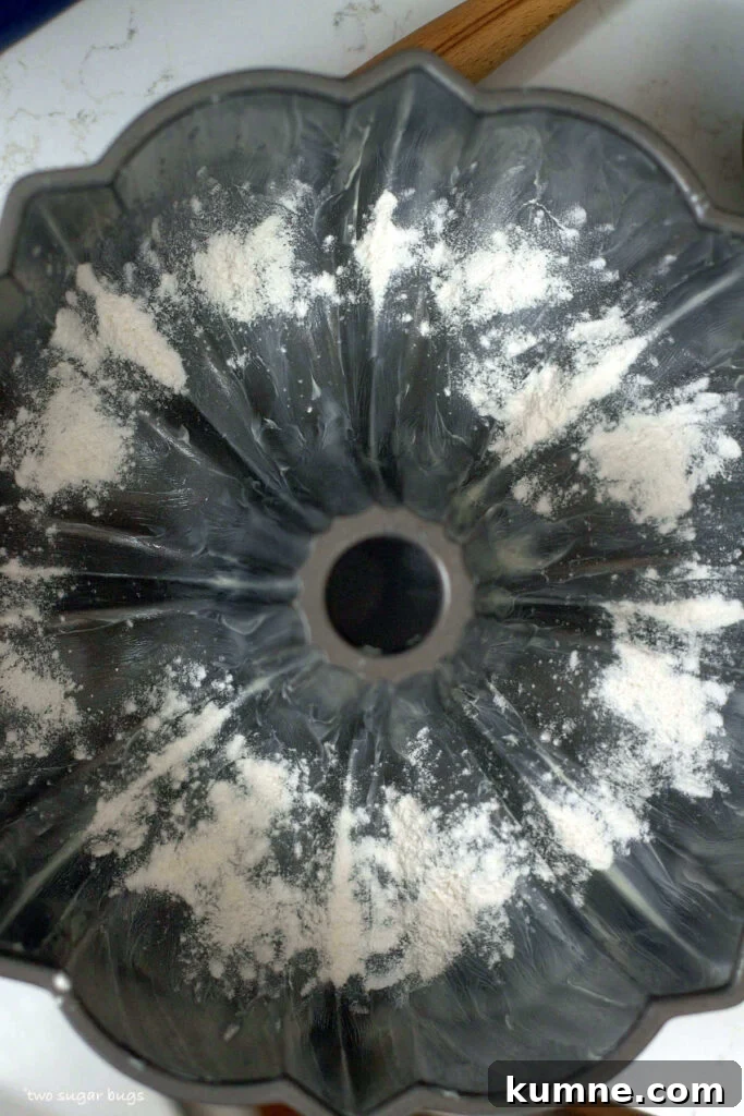 butter and flour in a bundt pan