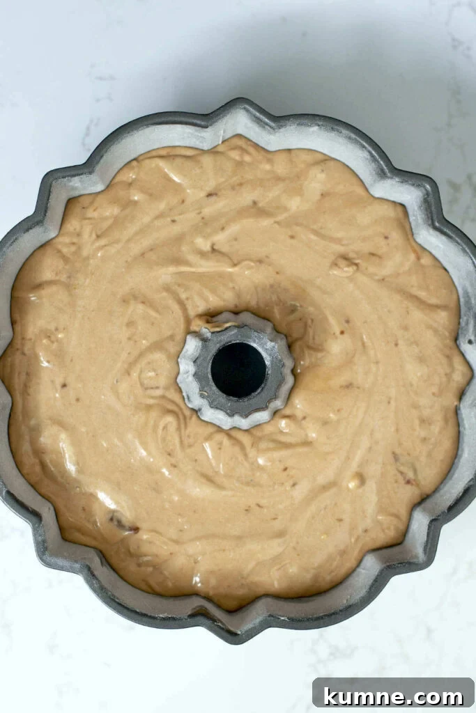 Milky Way cake batter in the floured bundt pan