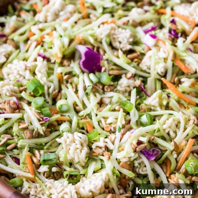 Close-up shot of ramen noodle salad.