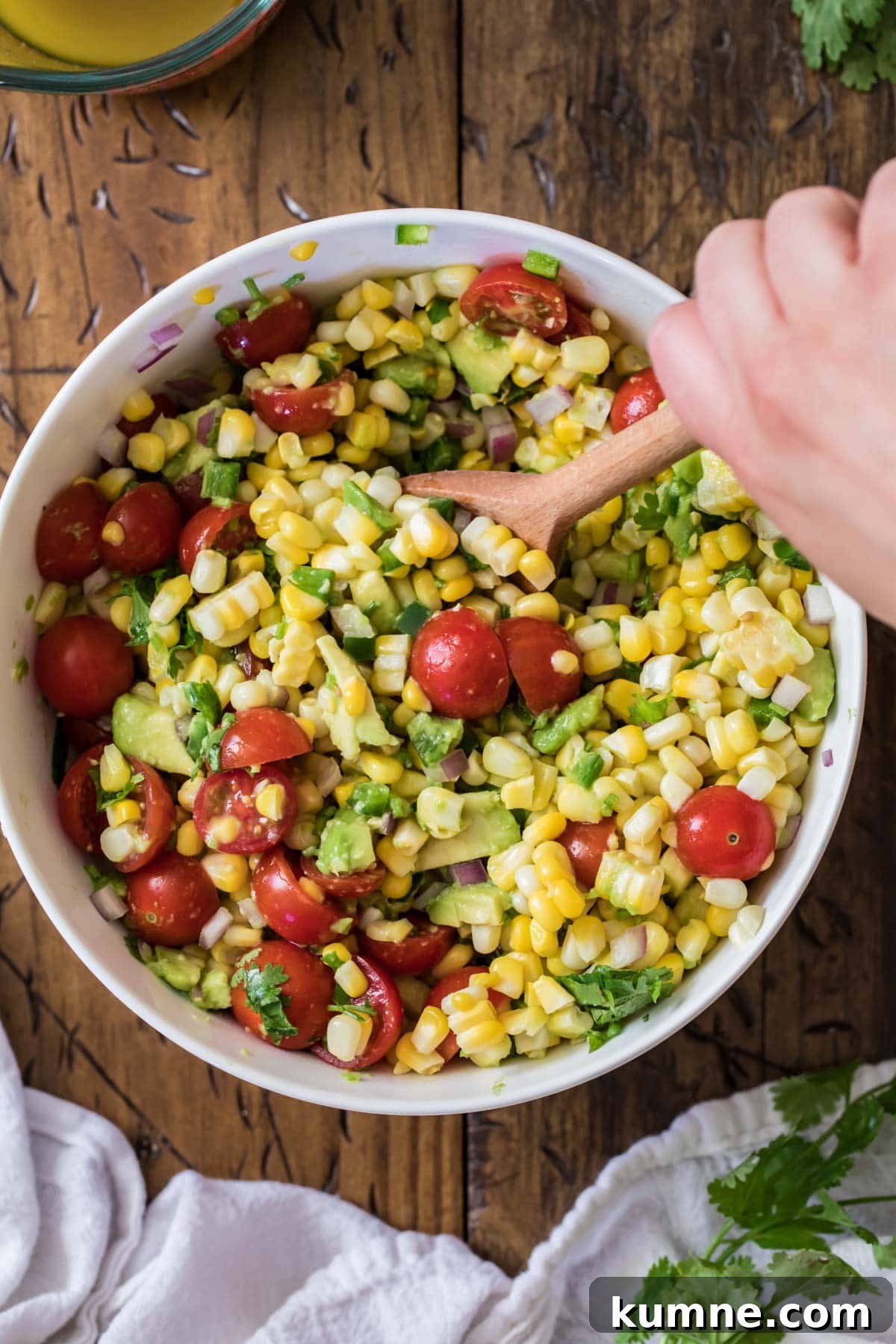 Preparing corn salad by combining ingredients