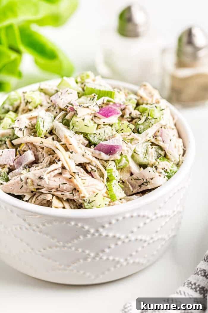 Keto Cucumber and Bacon Salad with Creamy Dill Dressing 8 white bowl of keto chicken salad