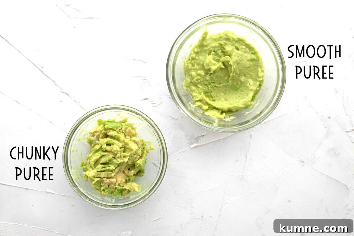 Copycat Dunkin' Avocado Toast Recipe with 3 Ingredients 7 showing two consistencies of mashed avocado.