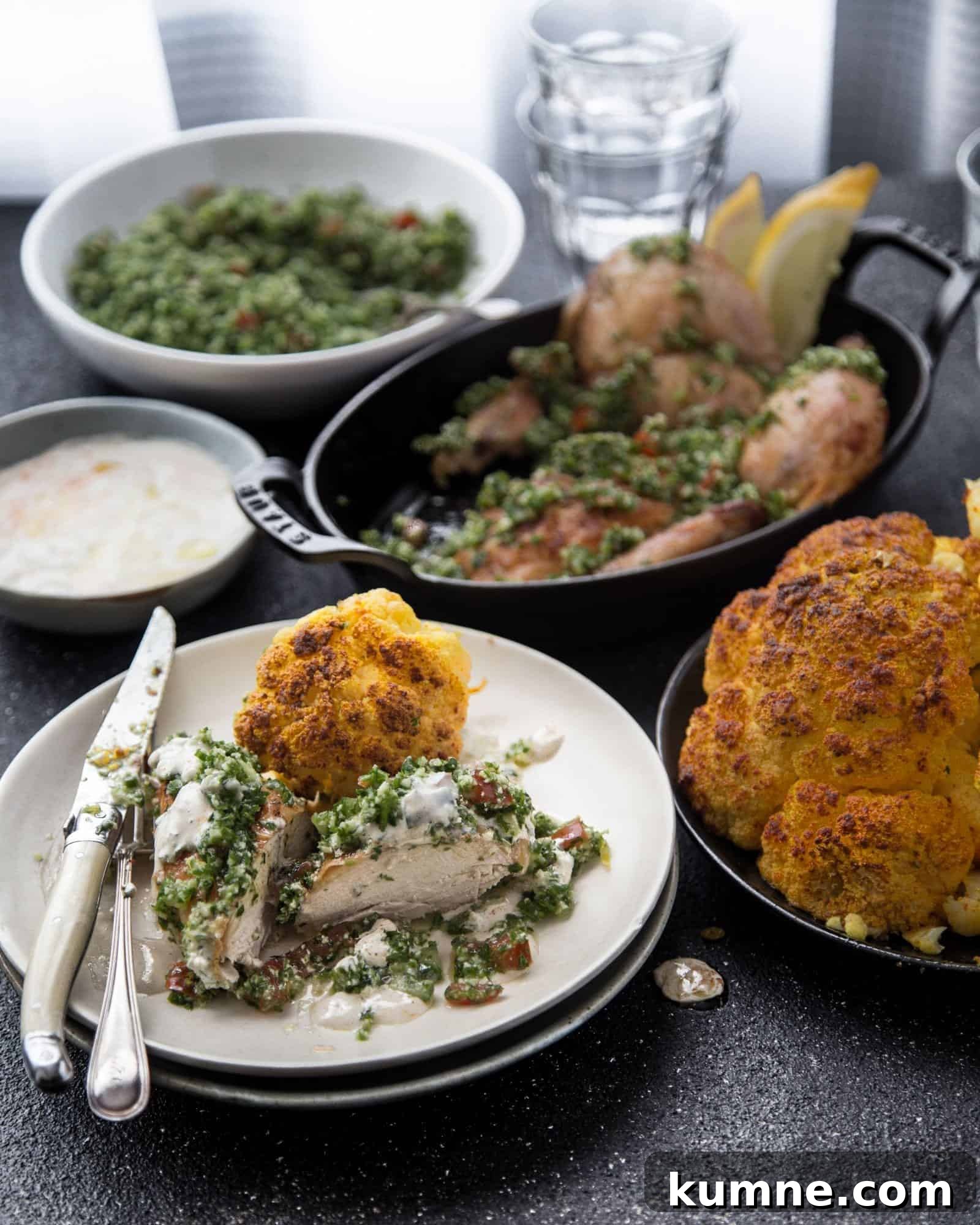 Roast Chicken with Cauliflower, Tahini Sauce and Tabouleh 2 Chicken Tabouleh