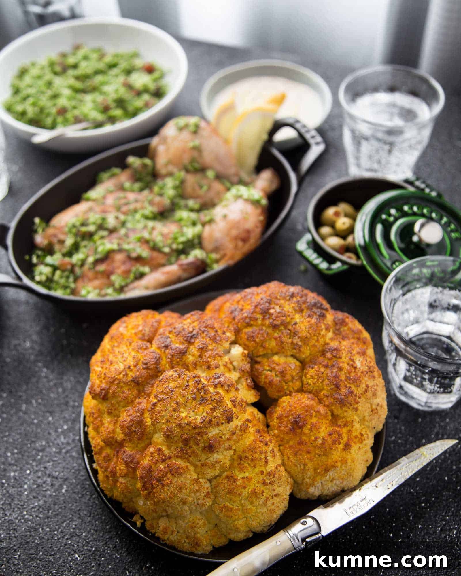 Roast Chicken with Cauliflower, Tahini Sauce and Tabouleh 3 Cauliflower Tabouleh, Roast Chicken, Tahini, Roast Cauliflower Primal Gourmet Paleo Whole 30 recipe