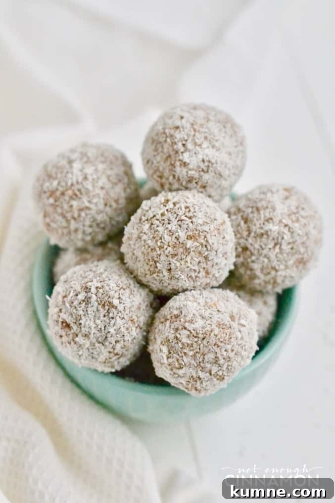 Banana Bread Energy Bites — Vegan, Gluten-Free, Paleo + Video 3 close-up of mint coloured bowl of sugar-free paleo banana bread energy bites