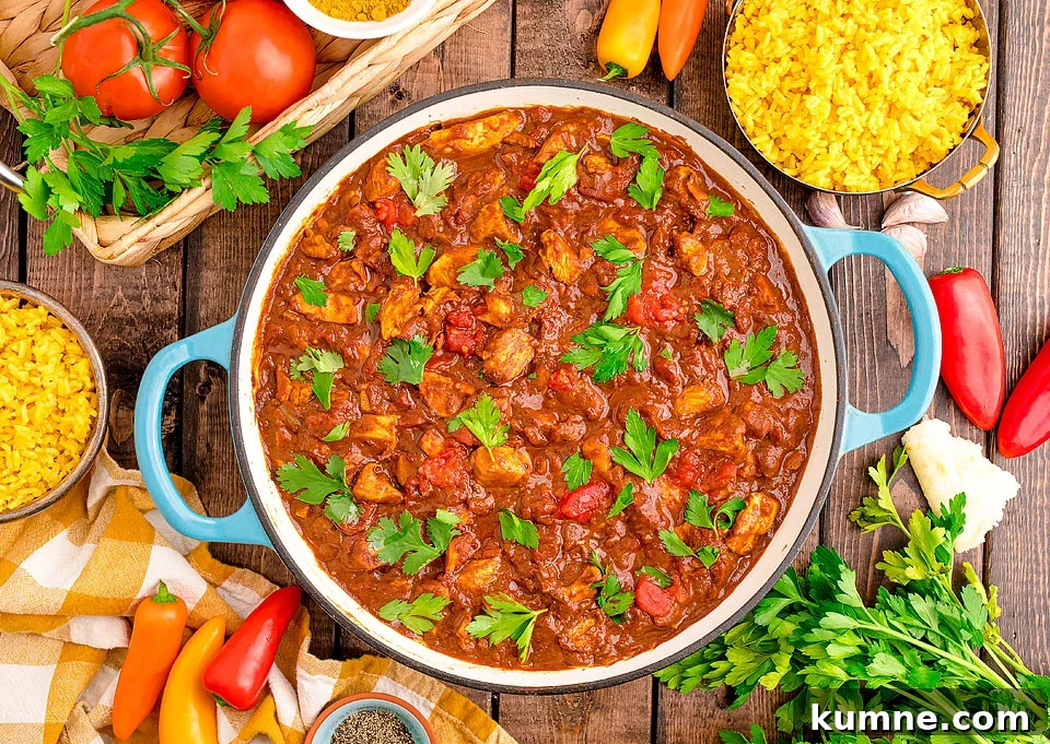 Chicken madras curry in a bowl.