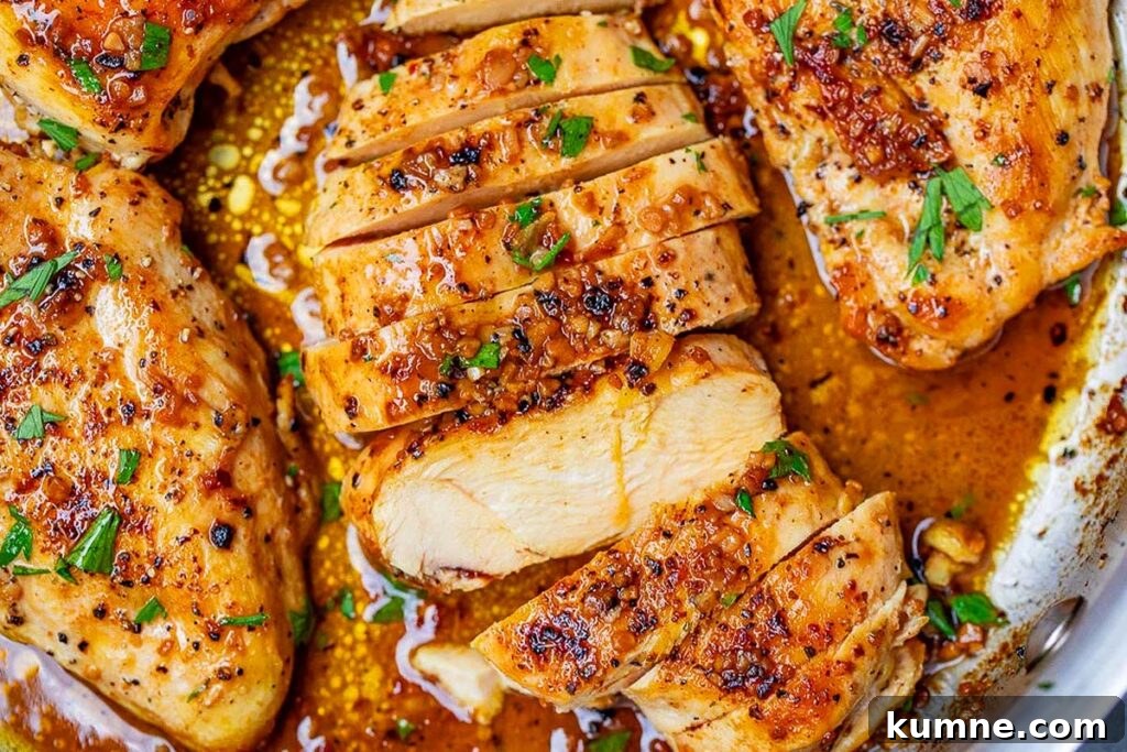 A pan with a garlic butter chicken dish.