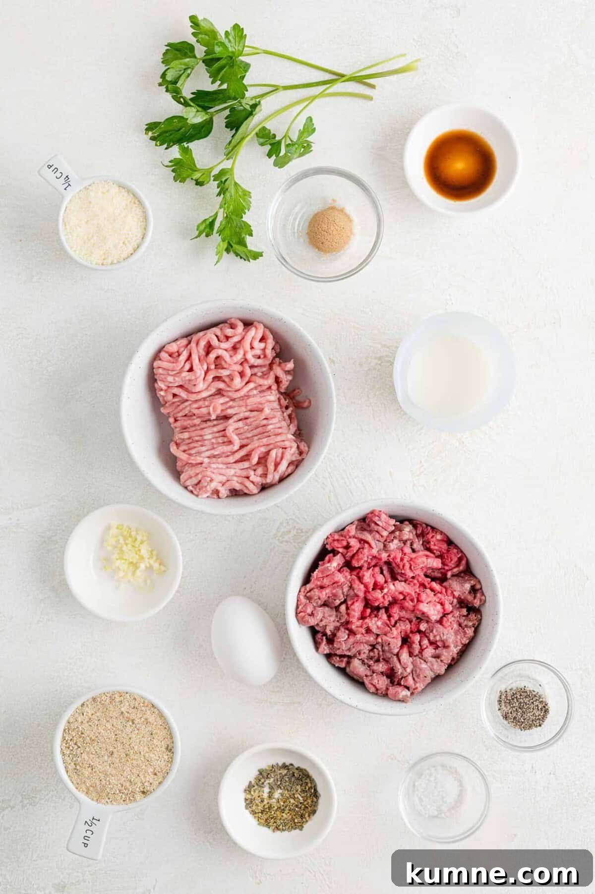 Crispy Air Fryer Italian-Style Meatballs Recipe 5 Ingredients needed for recipe, including pork and beef.