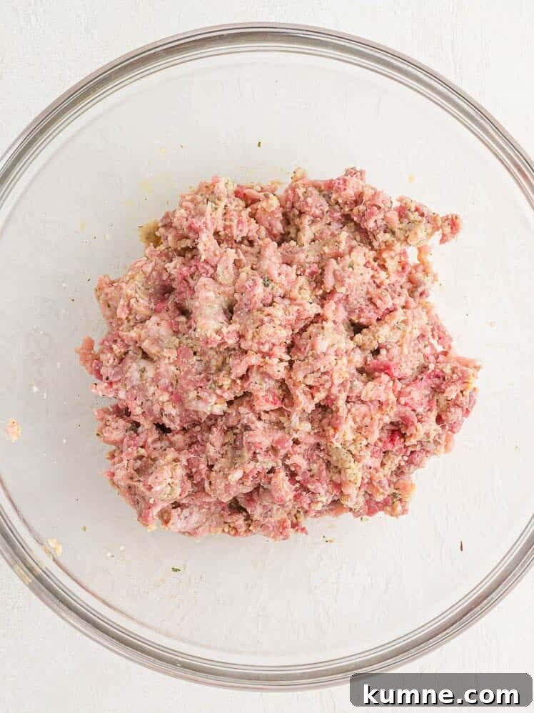Crispy Air Fryer Italian-Style Meatballs Recipe 8 Ingredients mixed together.