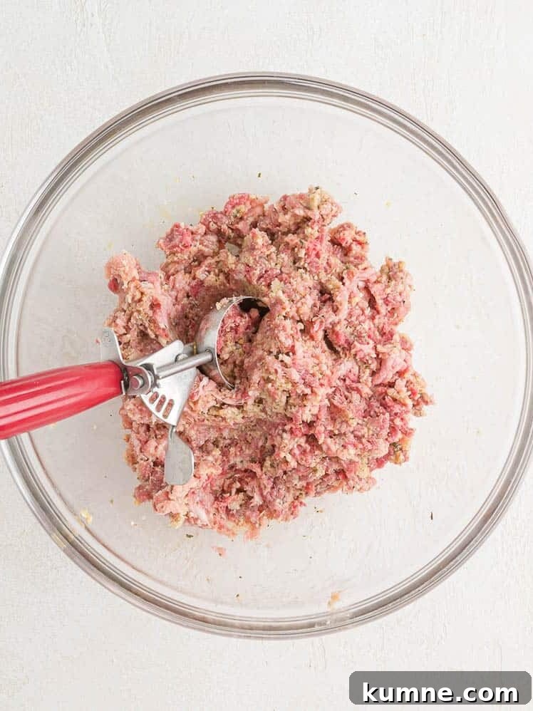 Crispy Air Fryer Italian-Style Meatballs Recipe 9 Scoop in meatball mixture.