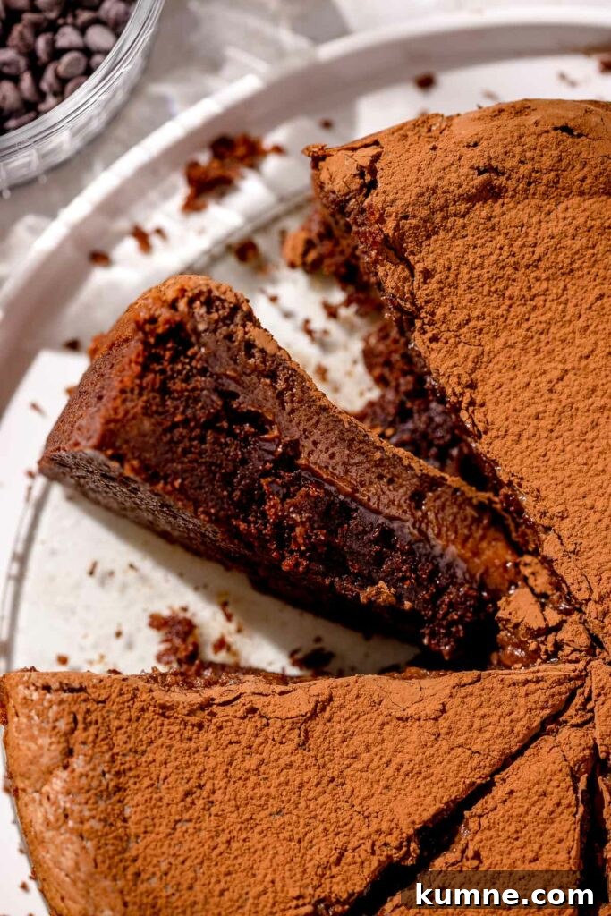 Slice of chocolate cake with gooey filling