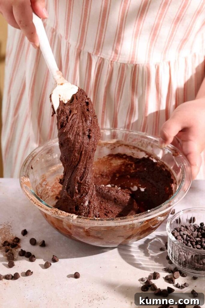 mixing chocolate cake batter together