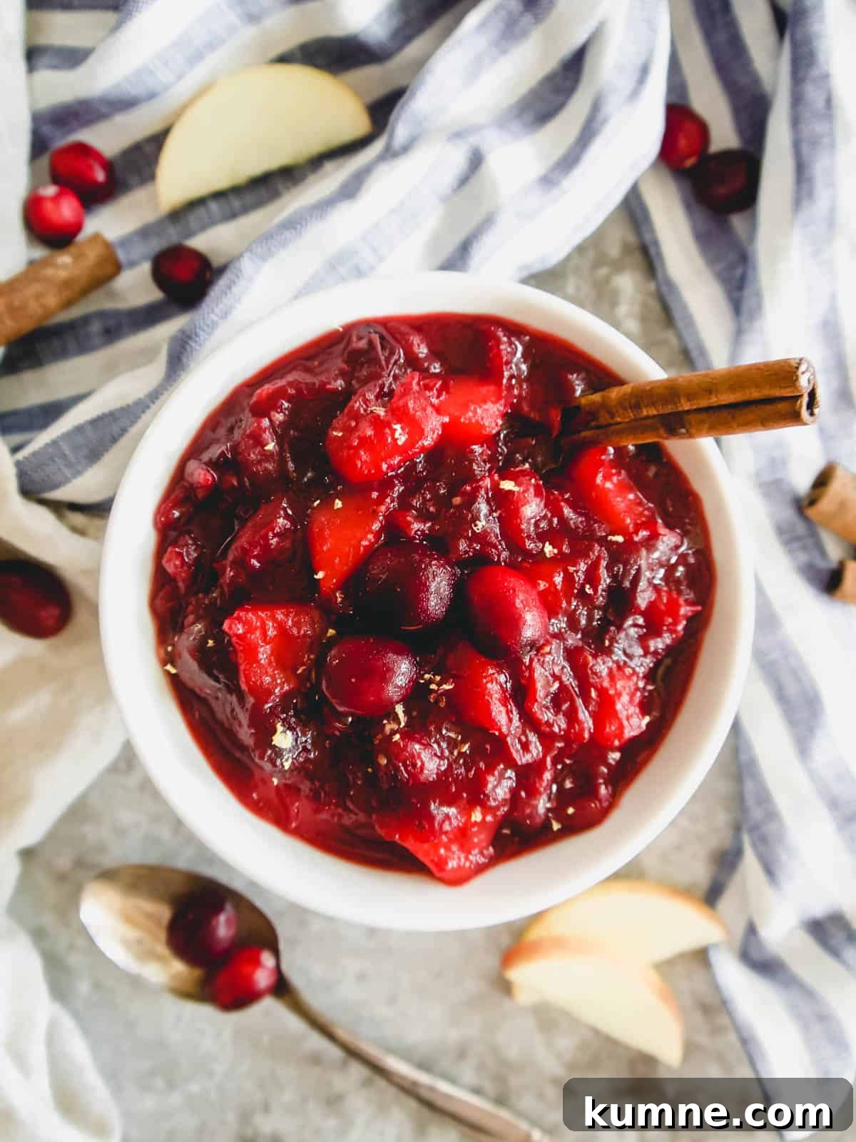 Homemade Cranberry Apple Sauce Recipe for Thanksgiving 8 Apple cranberry sauce in a bowl with spices.