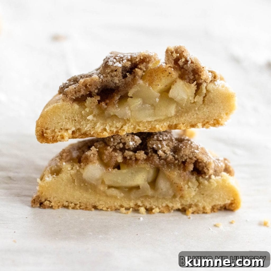 Apple Crumble Cookie Recipe — Soft Baked Fall Cookies, Step-by-Step 14 cut apple crumb cookie stacked