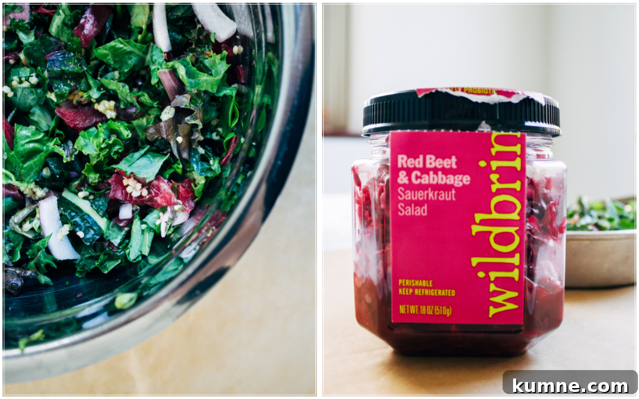 Chopped Kale and Sauerkraut Salad with Millet & Sunflower Ranch Dressing 3 Kale + Kraut Salad | Well and Full | #vegan #recipe