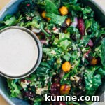 Chopped Kale + Kraut Salad w/ Millet + Sunflower Ranch Dressing | Well and Full | #vegan #recipe