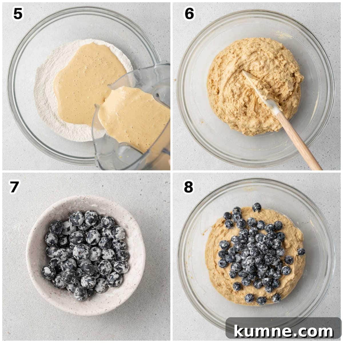 process to make the batter and add the blueberries in a bowl.