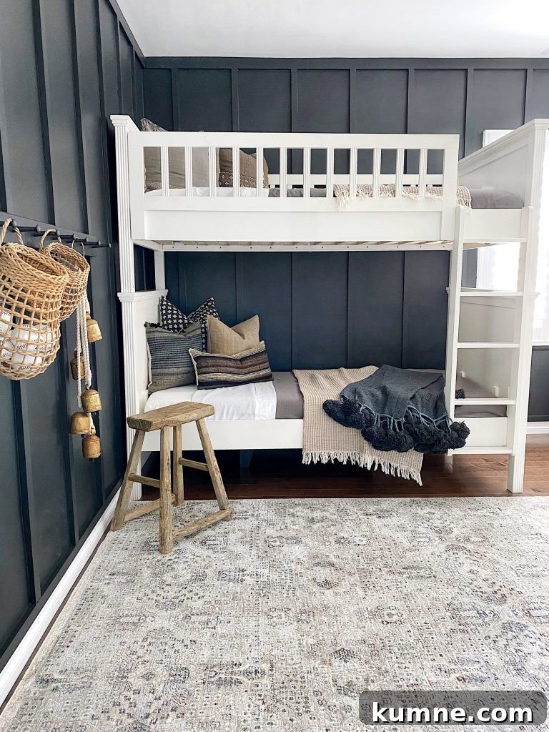 12 Gorgeous Board and Batten Bedroom Wall Ideas You’ll Love 12 black walls with kids bunkbed
