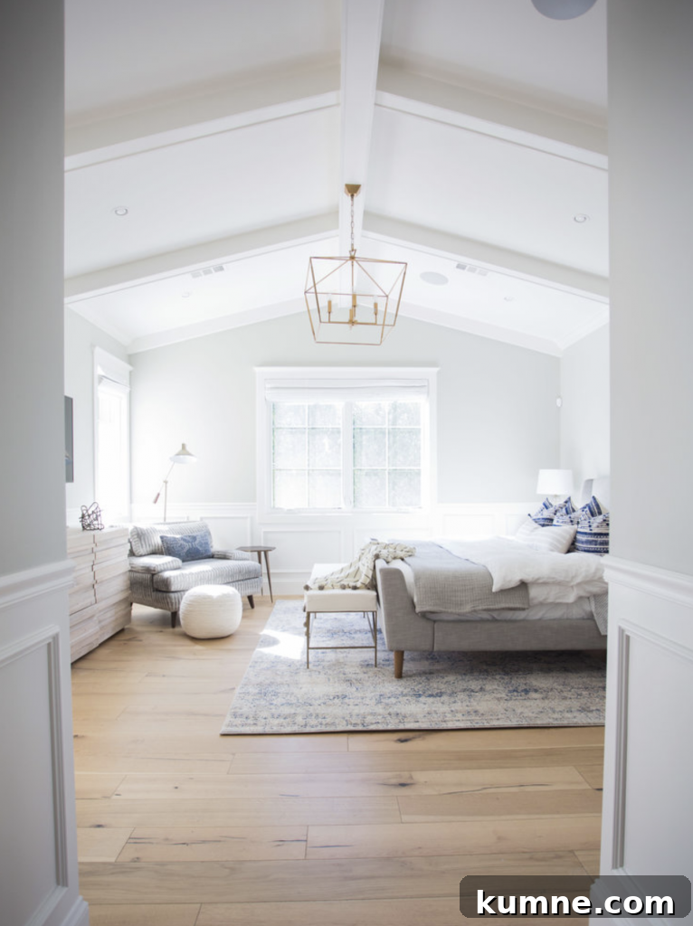 12 Gorgeous Board and Batten Bedroom Wall Ideas You’ll Love 17 white bedroom with vaulted ceiling