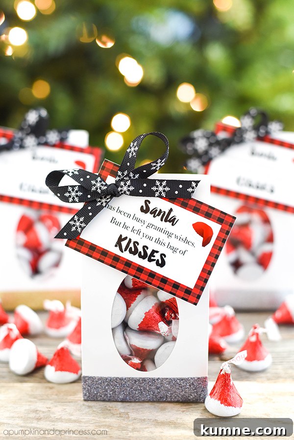 Decadent Toffee Fudge Recipe — Rich Homemade Treat 9 Santa KISSES Christmas treat bags with free printable gift tag