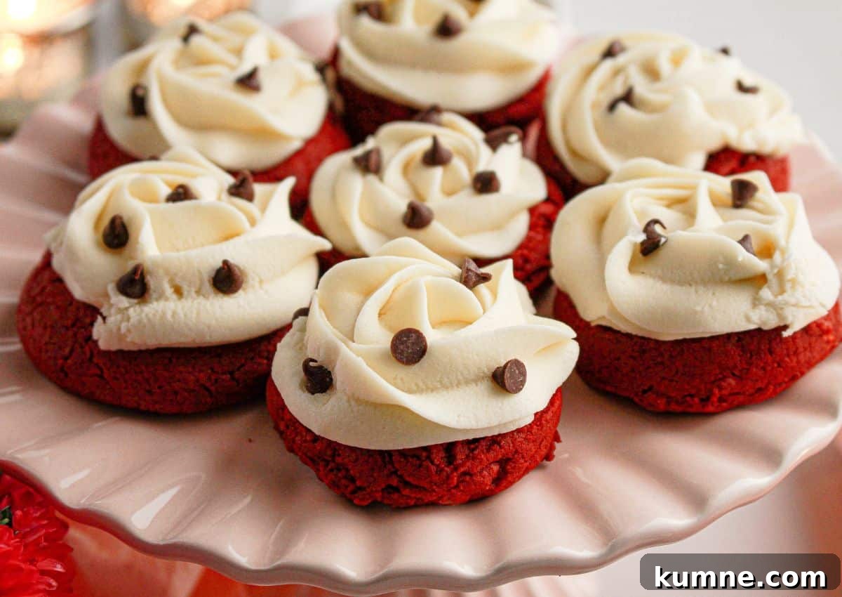 Red vevlet cookies on cookie platter.