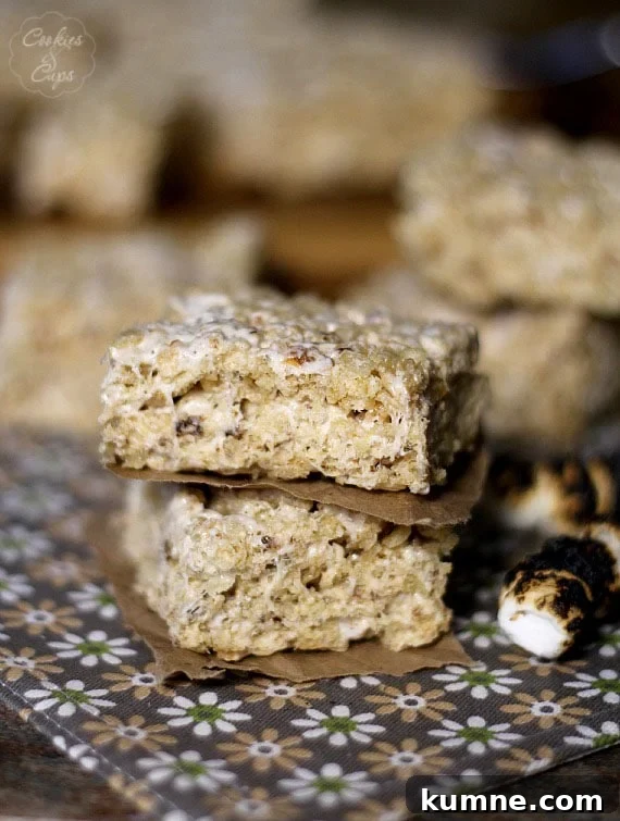 Toasted Marshmallow Krispie Treats A Stack of Two Toasted Marshmallow Krispie Treats