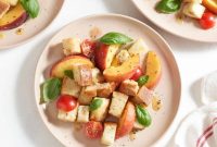 Summer Peach Panzanella Salad with Tomatoes and Basil