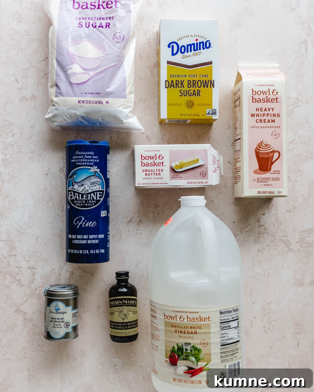 Ingredients needed to make Salted Caramel Cake frosting.
