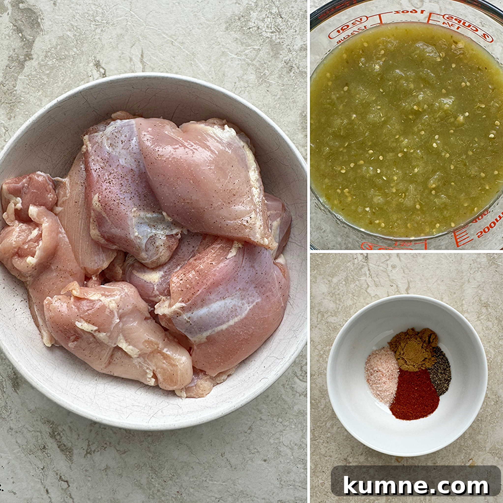 collage of ingredients for slow cooker salsa verde chicken