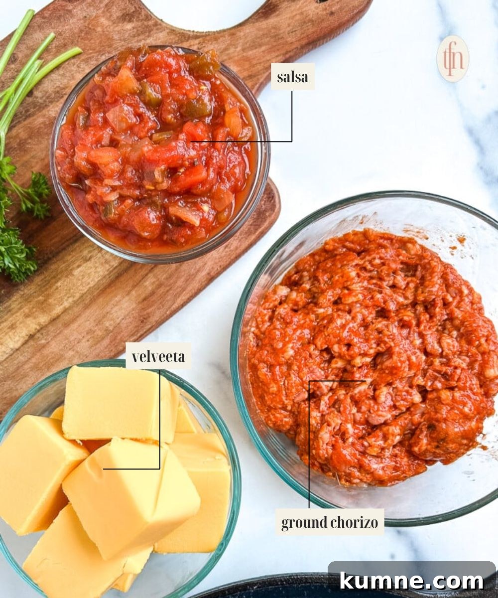 Labeled ingredient image for smoked queso dip recipe.