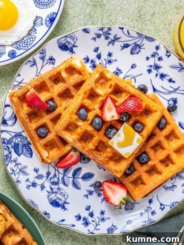 Cottage cheese waffles with berries.