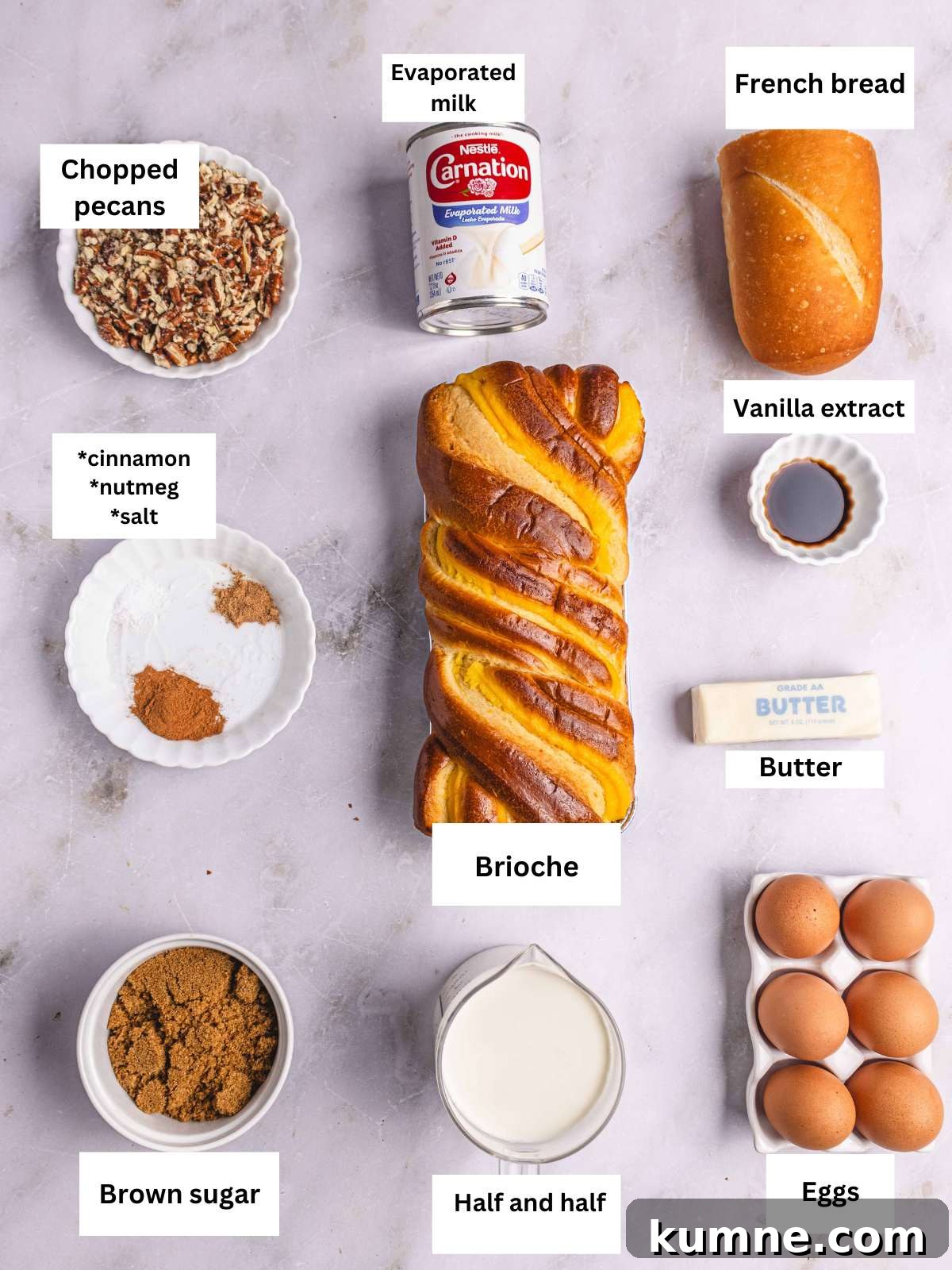 A snap shot of ingredients needed to make the French toast recipe.